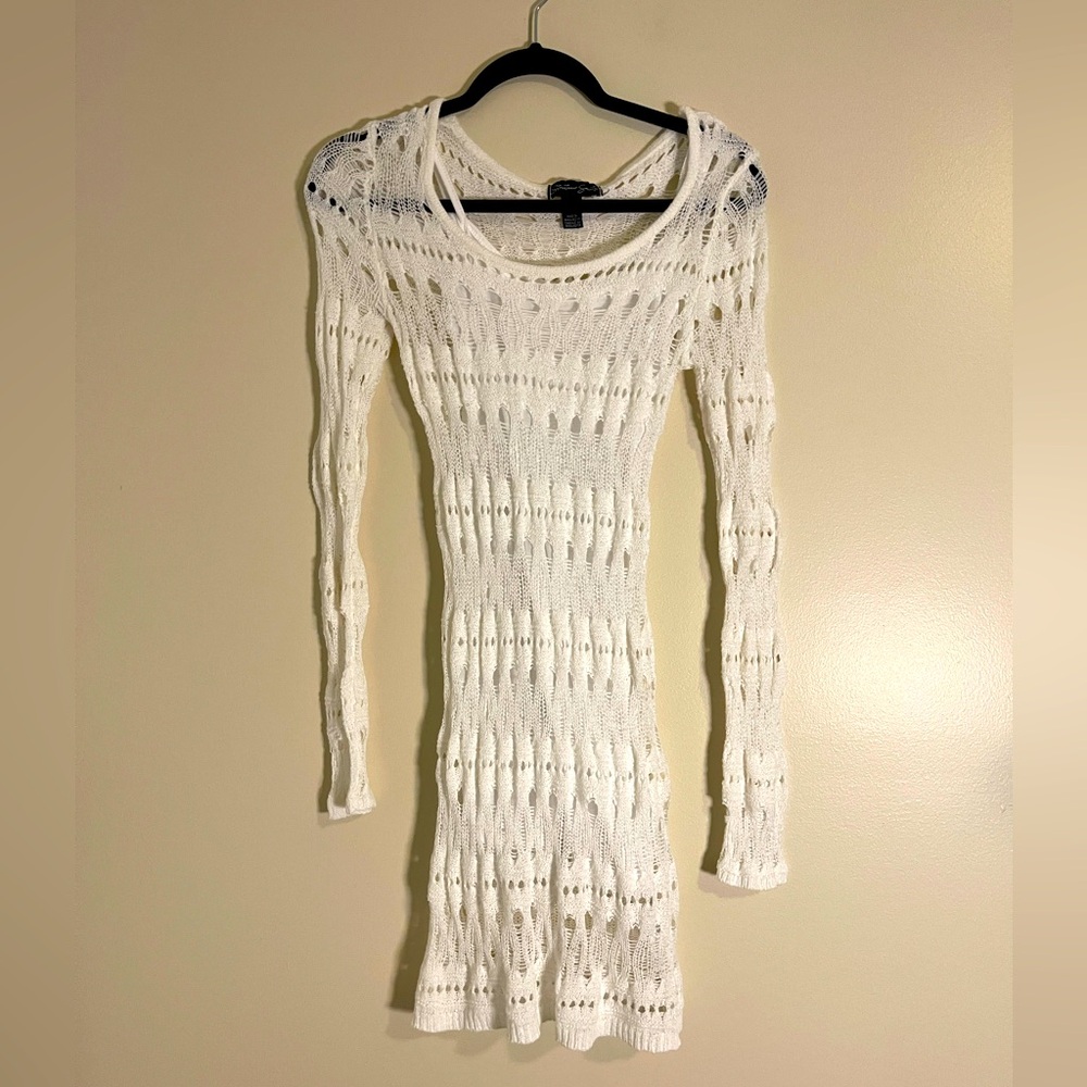Streetwear Society Dress Womens Size Medium White Knit Long Sleeve Mini Festival
